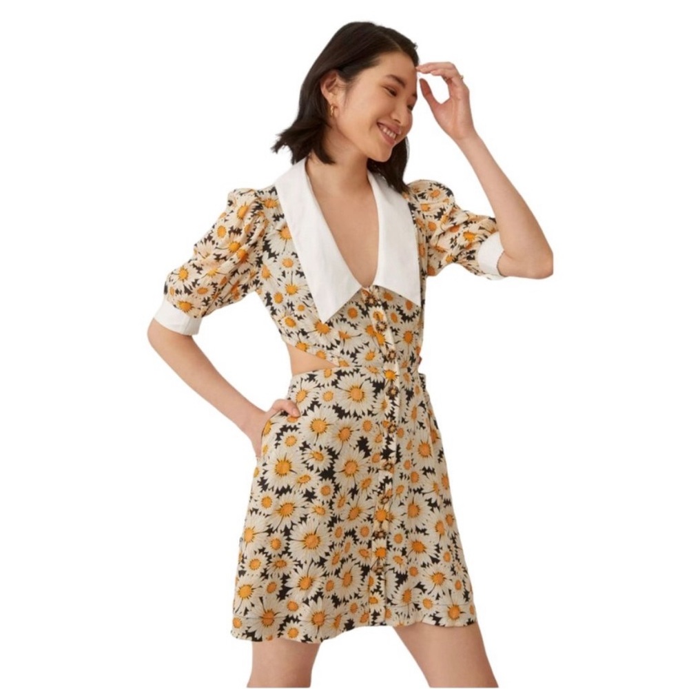 Maeve Puff Sleeve Gingham Cutout Mini Dress - Size Large
